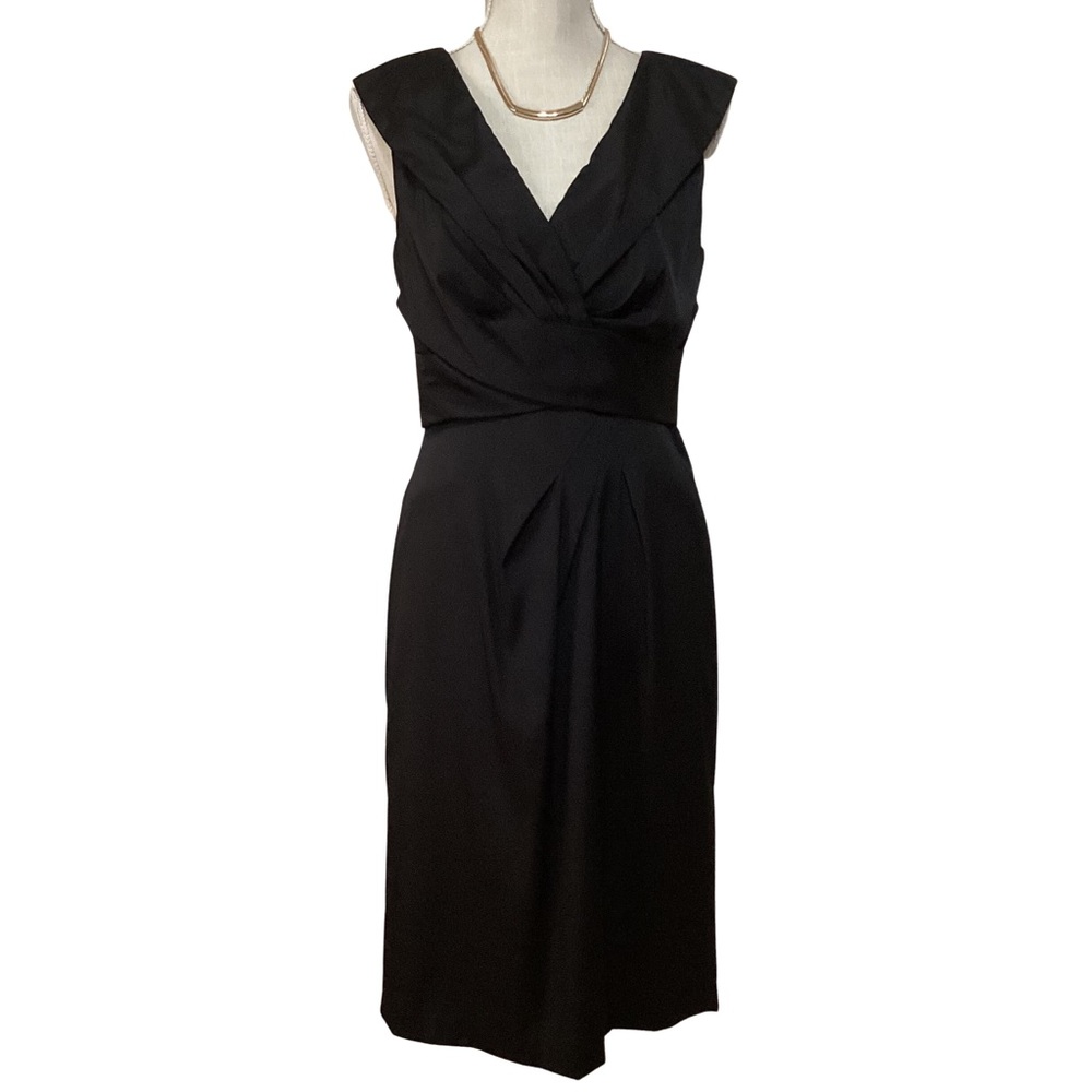 WHBM Deep V Neckline Draped Holiday Special Occasion Black Dress | Size 6 | EUC